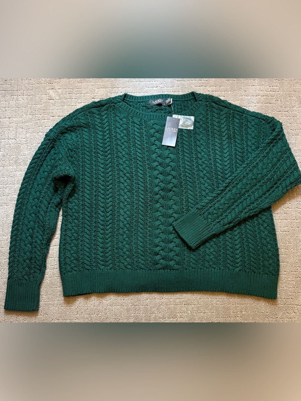 Lauren Ralph Lauren Evergreen Dark Forest Green Chunky Cable-knit Sweater - Picture 2 of 8